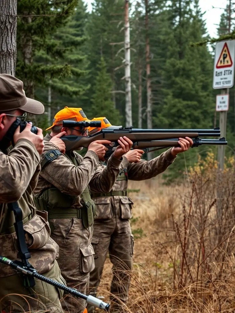 An image depicting a group of hunters participating in a regulated hunting activity, highlighting the organization's role in promoting responsible hunting practices.
